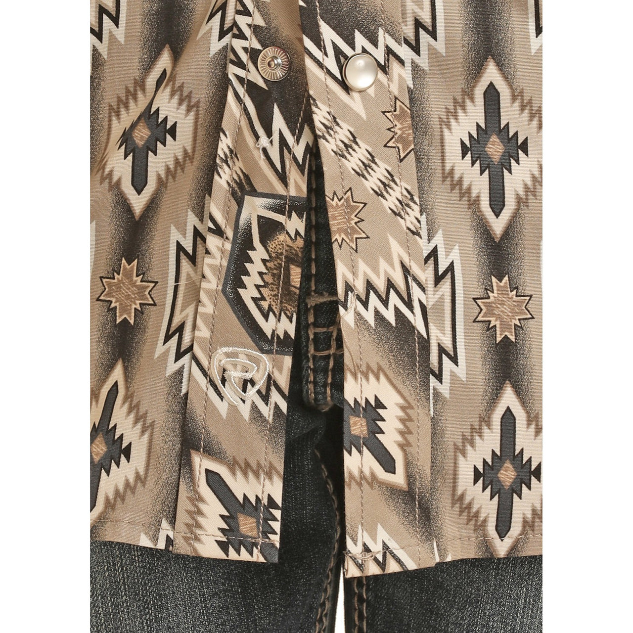 Rock & Roll Boy's Long Sleeve 2 Pocket Aztec Snap Shirt - Dark Brown