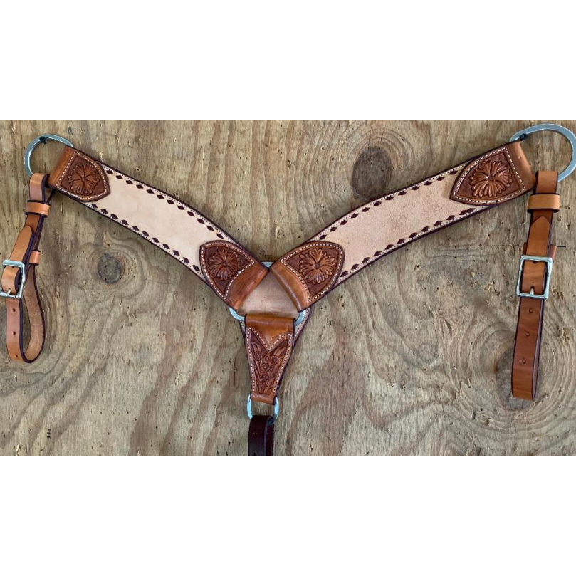 Irvine 2 3/4" Rough Out Floral Buckstitch Latigo Breast Collar - Natural