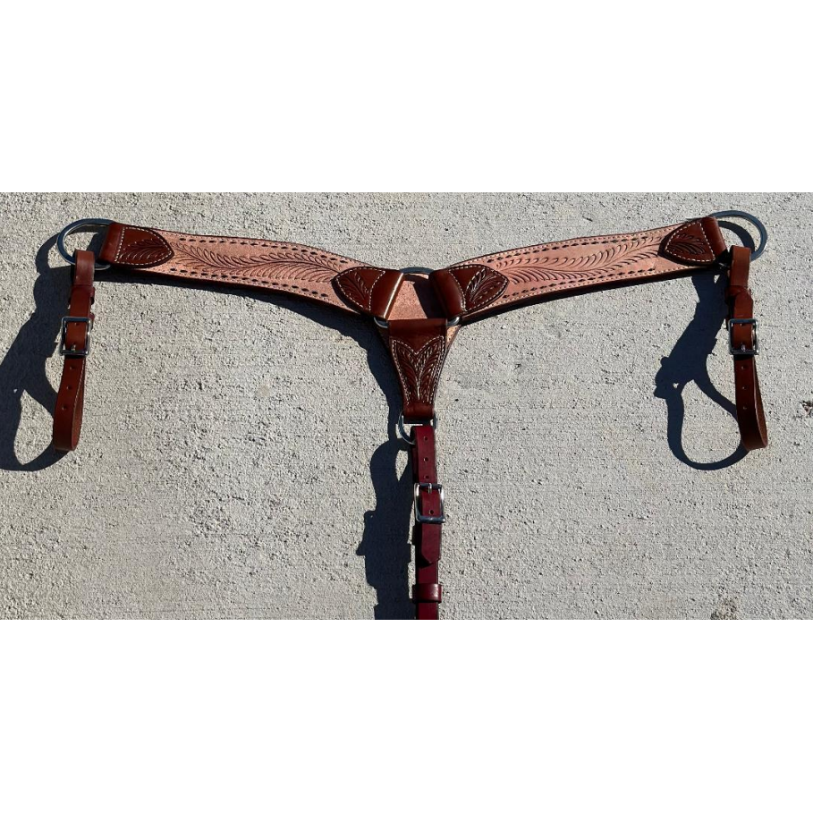 Irvine 2 3/4" Rough Out Leaf Buckstitch Breast Collar - Chocolate