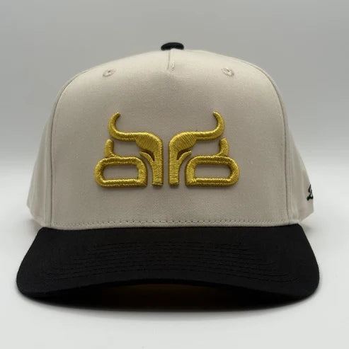 Baredown Brand Payday A Frame Curved Brim Cap - Cream/Black/Gold