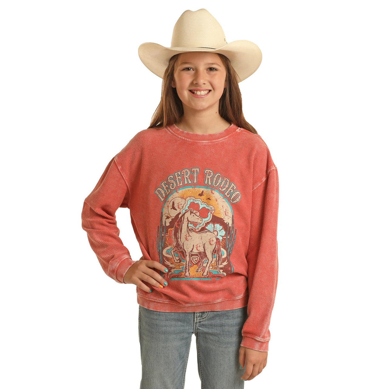 Rock & Roll Girl's Graphic Pullover - Coral