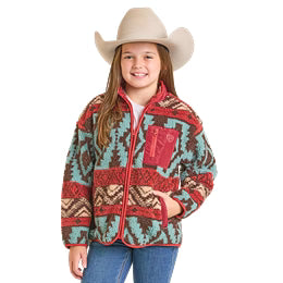 Rock & Roll Girl's Aztec Print Sherpa Jacket - Red