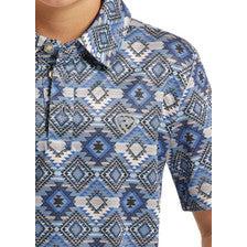Rock & Roll Boy's Aztec Printed Short Sleeve Polo Shirt - Blue