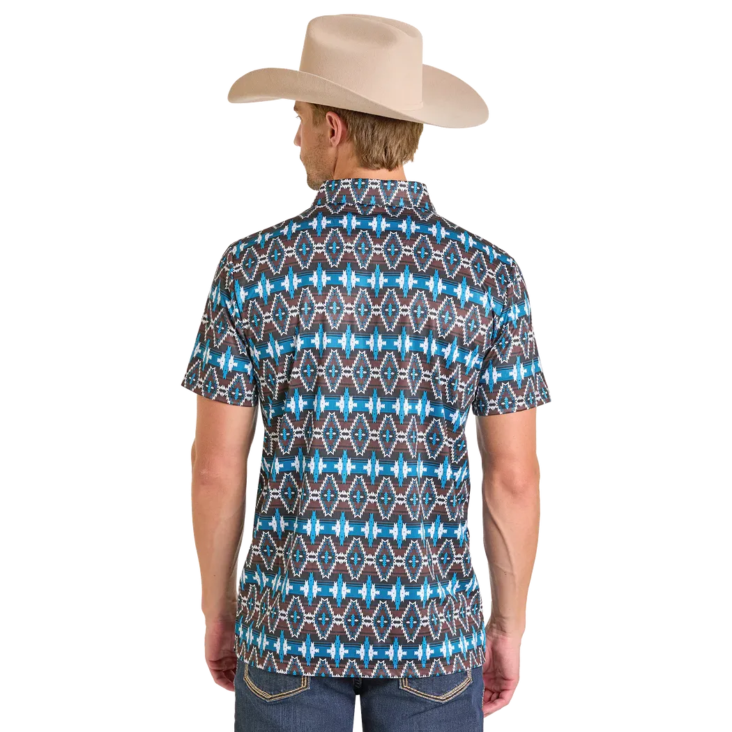 Rock & Roll Men's Aztec Print Short Sleeve Shirt- Black