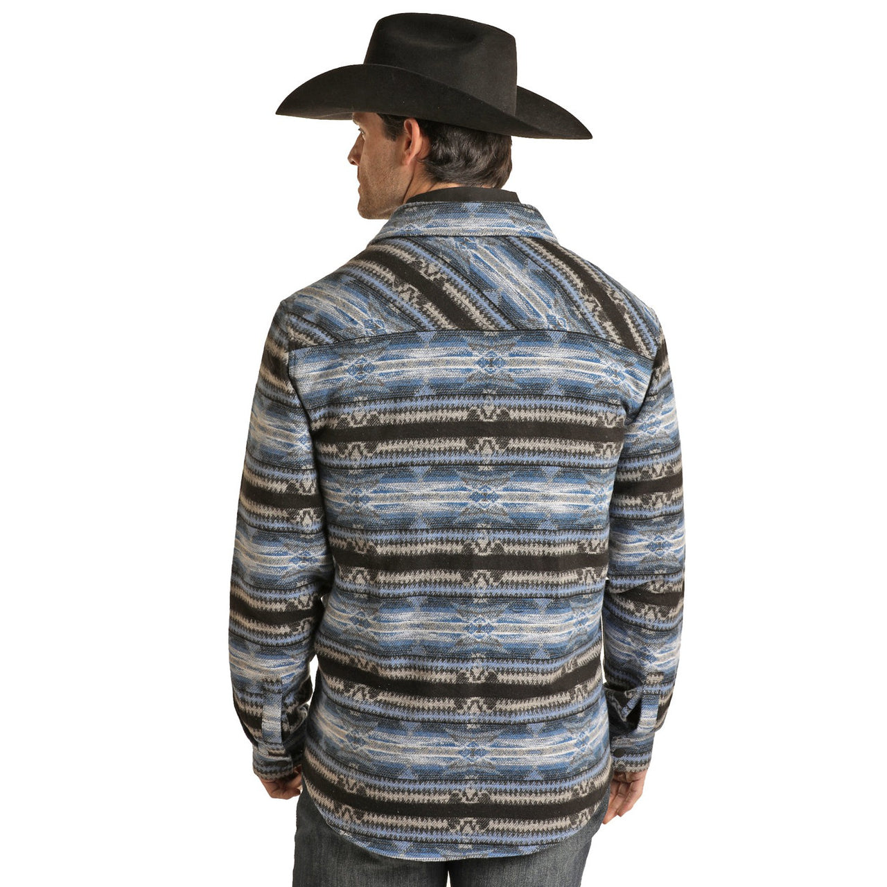 Rock & Roll Men's Aztec Jacquard Shirt Jacket - Blue