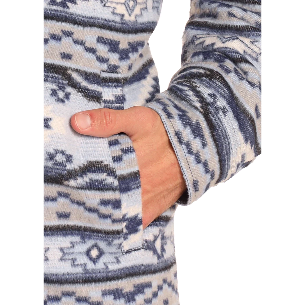 Rock & Roll Men's Long Sleeve Aztec Brushed Aztec Shirt Jacket- Blue