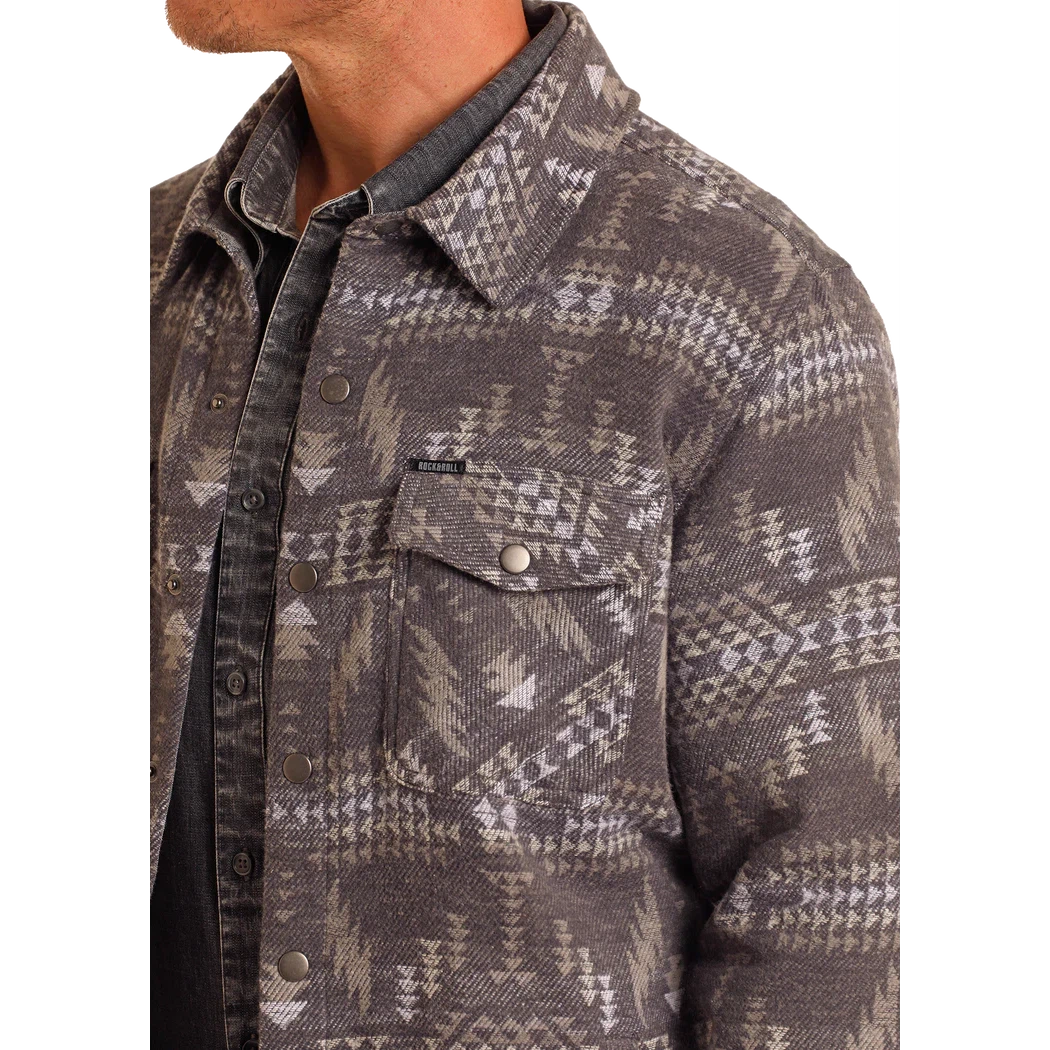 Rock & Roll Men's Aztec Jacquard Shacket - Charcoal