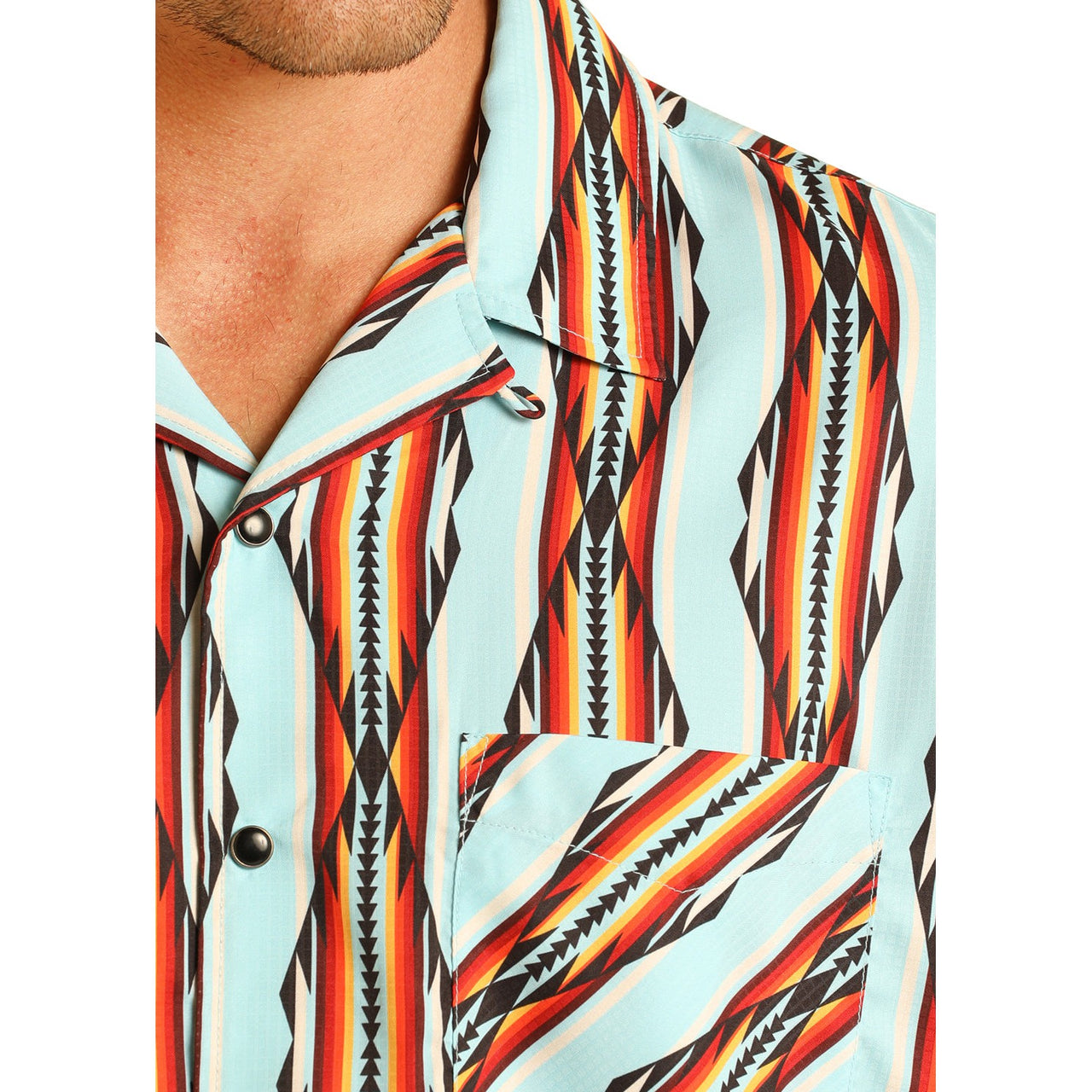 Rock & Roll Men's Short Sleeve Aztec Western Shirt - Bright Turquoise