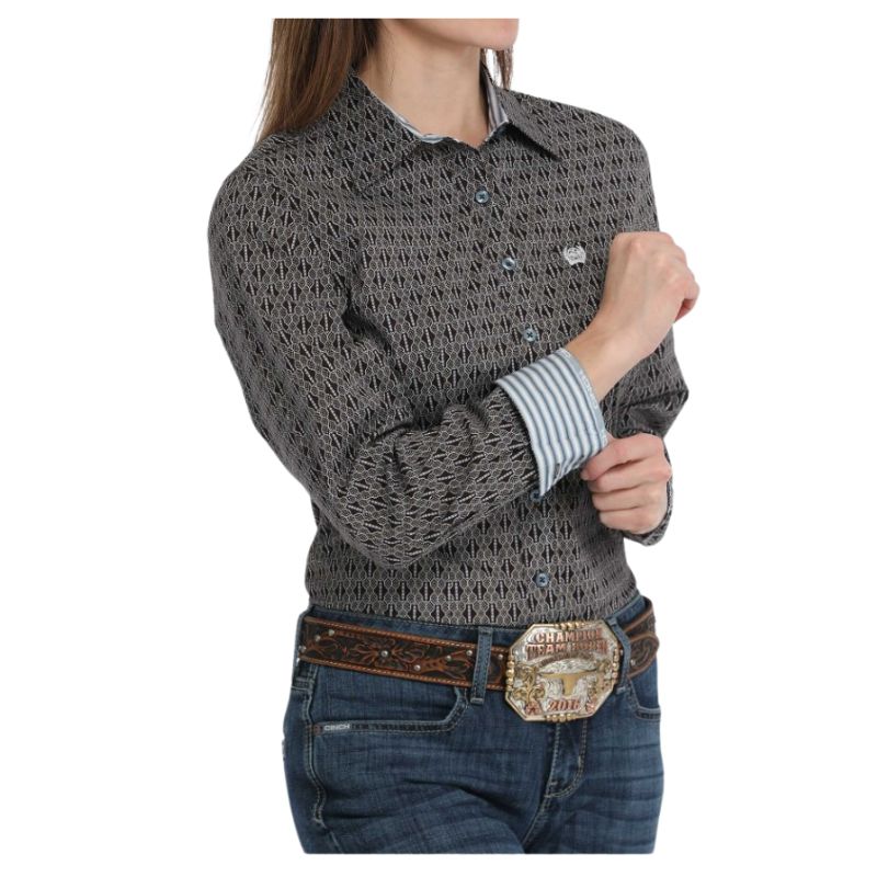 Cinch Women's Long Sleeve Geometric Print Shirt - Brown