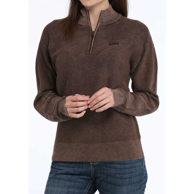 Cinch Women's Long Sleeve 1/4 Zip Pullover- Brown