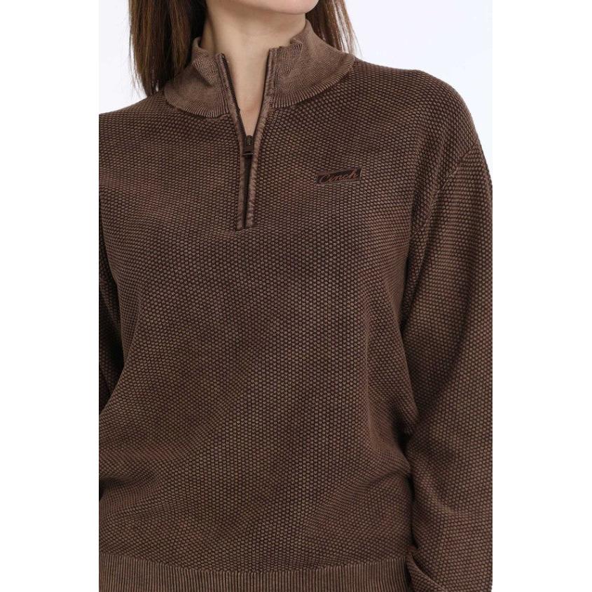 Cinch Women's Long Sleeve 1/4 Zip Pullover- Brown