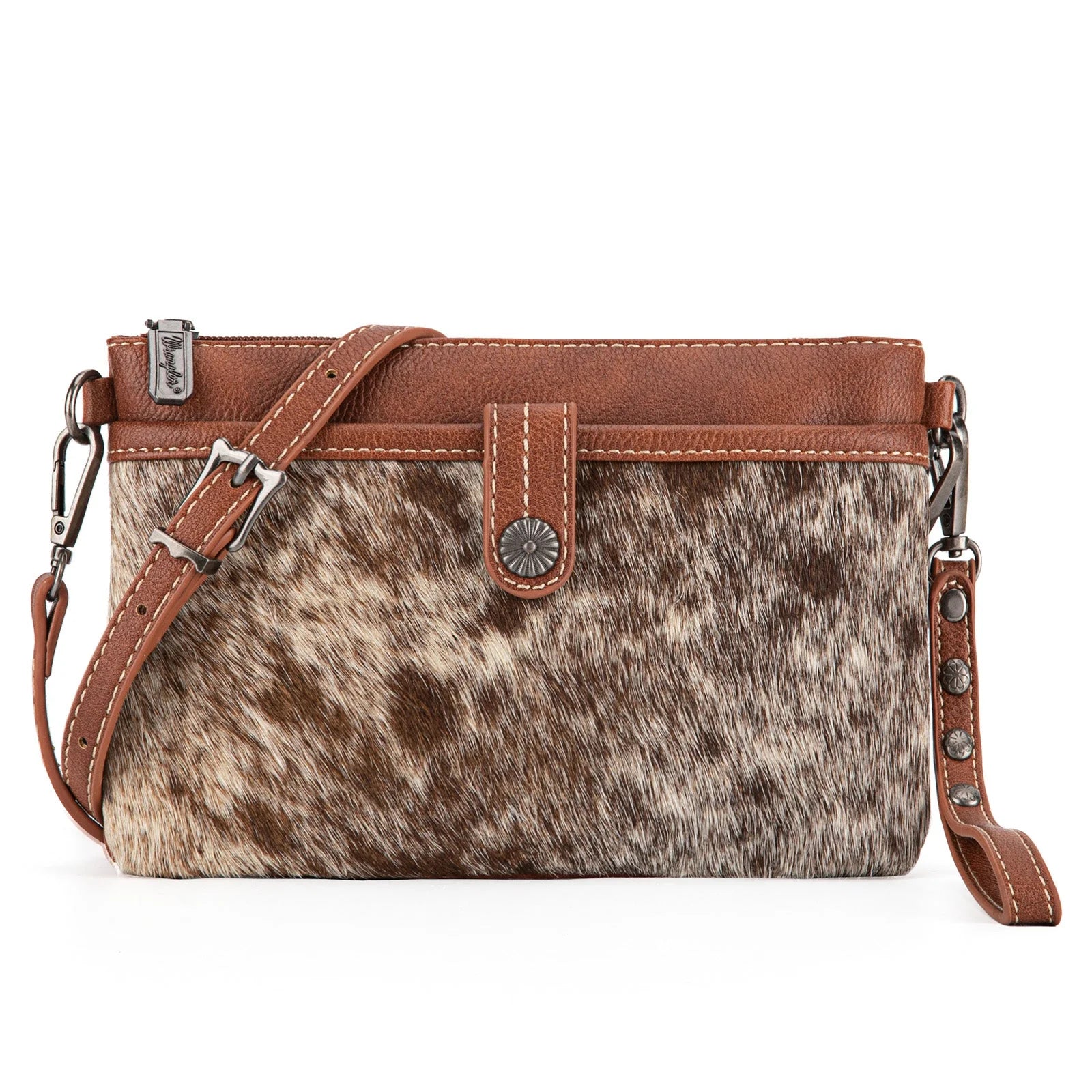 Wrangler HairOn Cowhide Clutch/Wristlet Crossbody Bag Brown