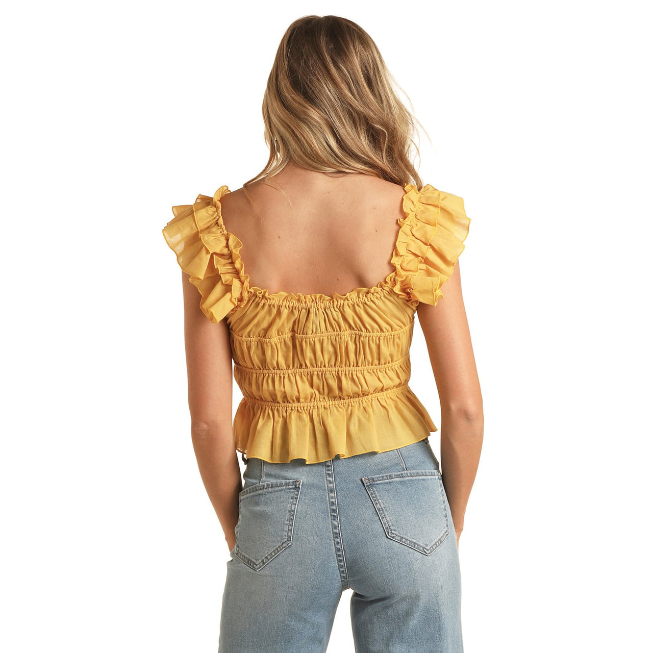 Rock & Roll Women's Ruched Crop Top - Mustard