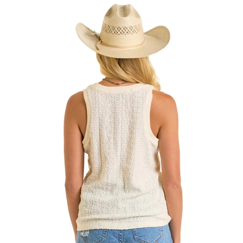Rock & Roll Women's Raised Design Knit Tank Top - Cream
