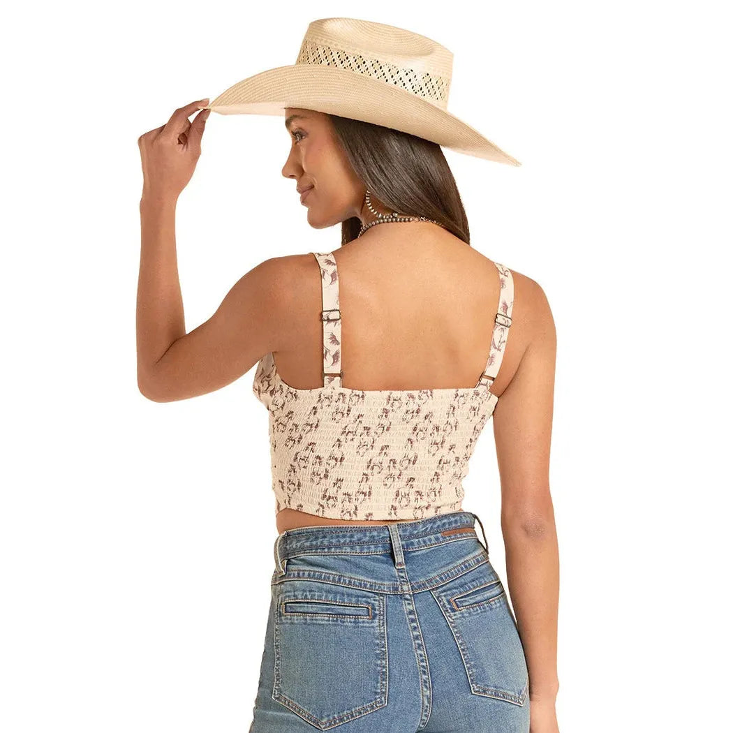 Rock & Roll Women's Horse Print Laced Corset Top - Natural