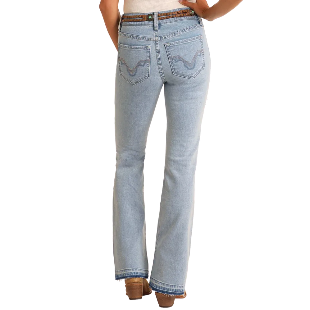 Rock & Roll Women's Distressed High Rise Boot Cut Jeans-Light Wash