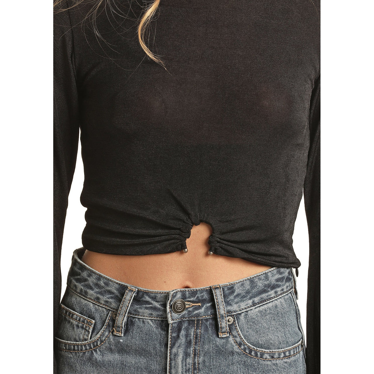 Rock & Roll Women's Crop Top w/Metal Piece - Black