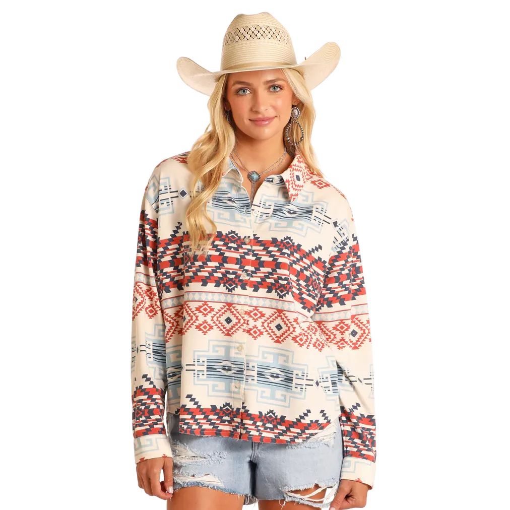 Rock & Roll Women's Long Sleeve Aztec Knit Overshirt- Assorted Colours