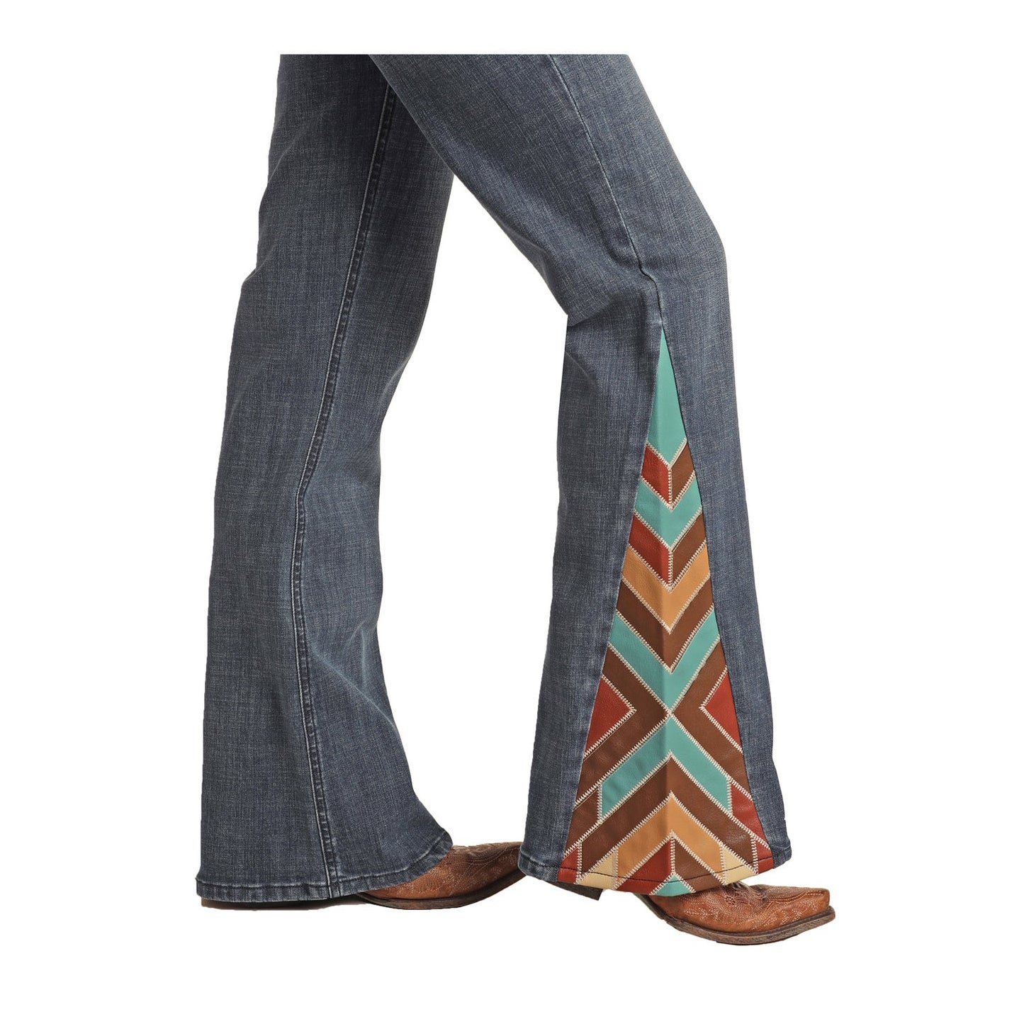 Rock & Roll Women's Patched Leather Insert Trouser Jeans - Medium Vintage