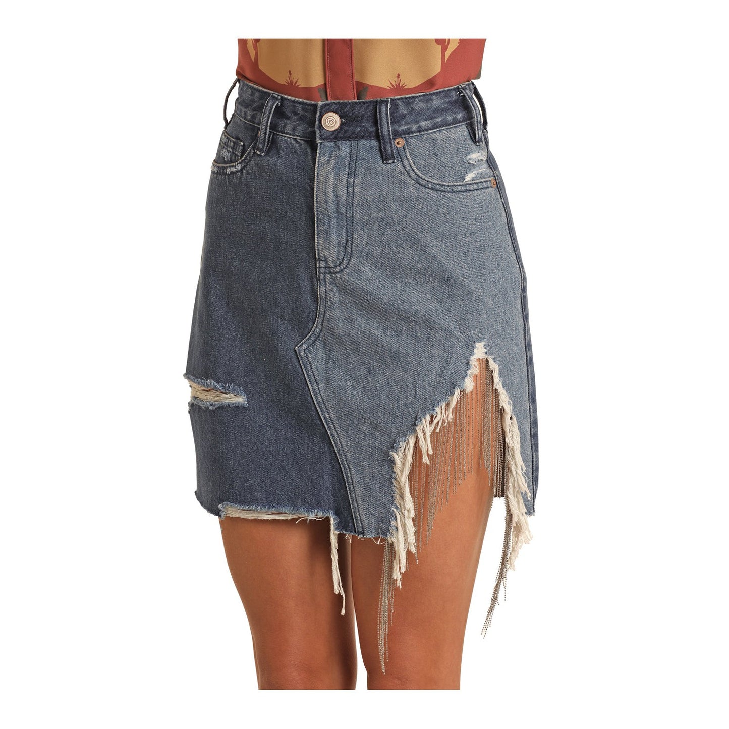 Rock & Roll Women's Denim Distressed Two Tone Skirt - Medium Vintage