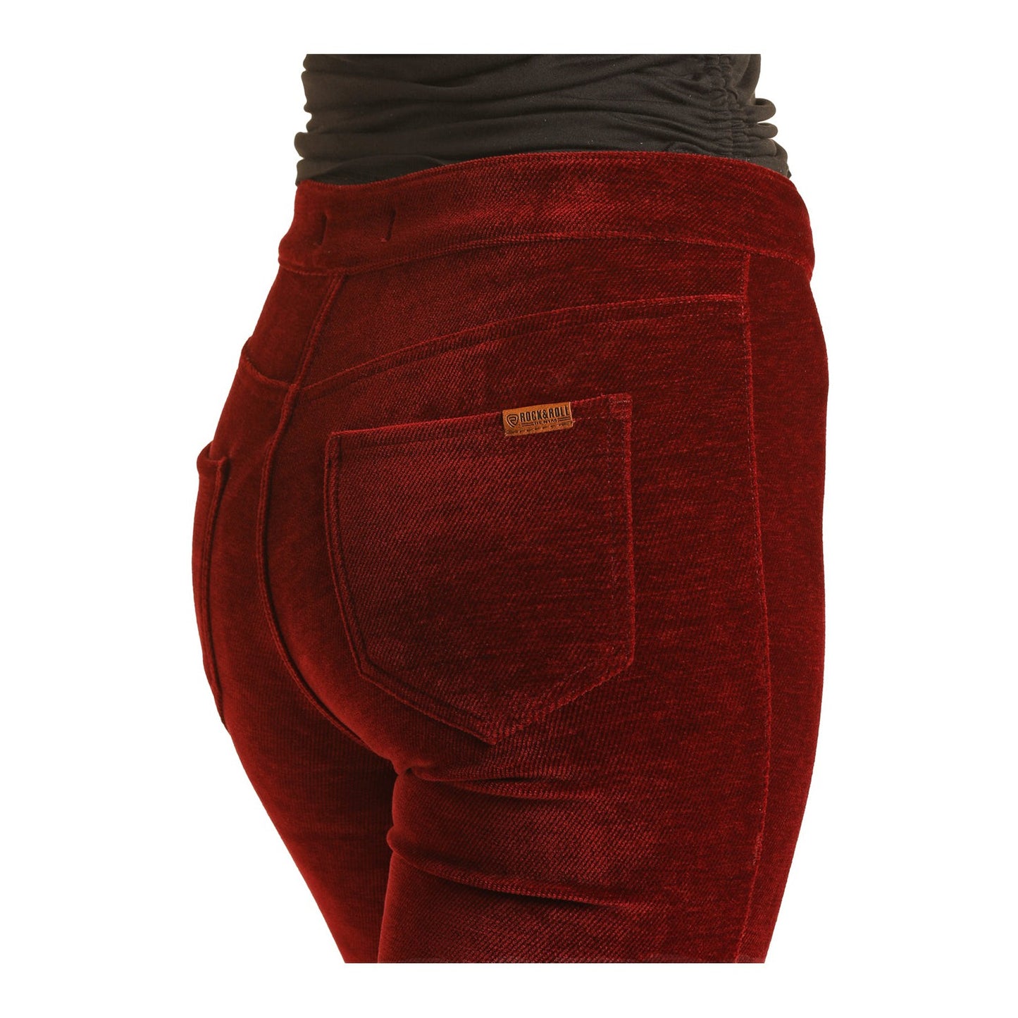 Rock & Roll Women's Corduroy Button Flare Jeans - Red