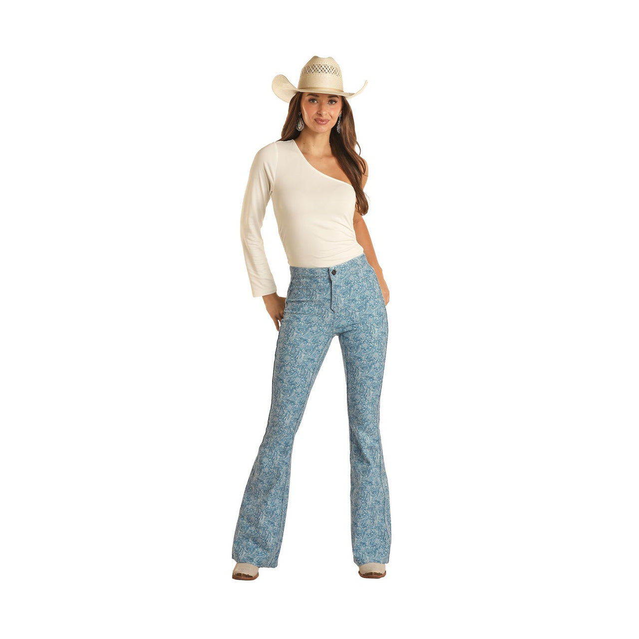 Rock & Roll Women's Reversible Tooled Button Flare Jeans - Powder Blue