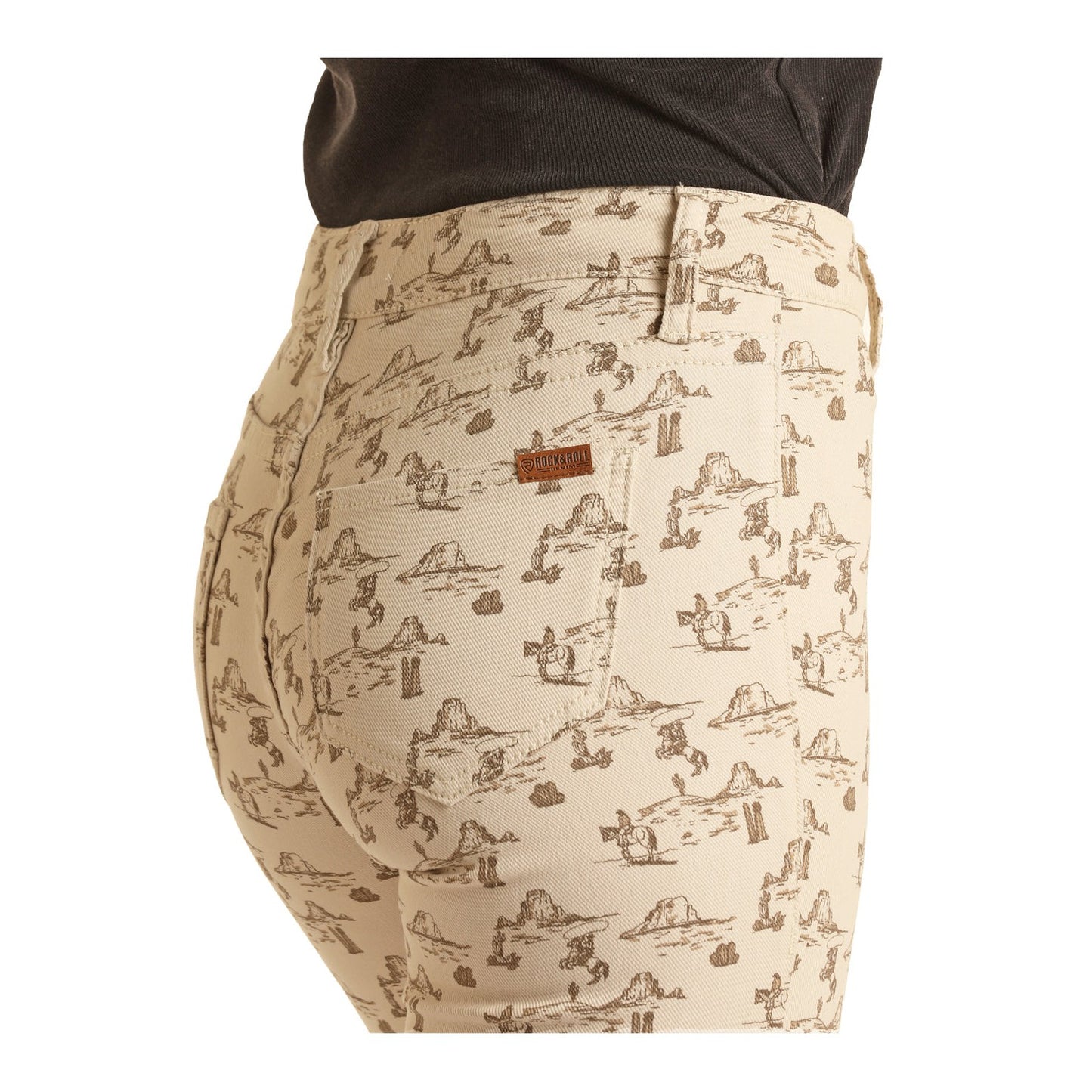 Rock & Roll Women's Desert Print Button Flare Jeans - Natural