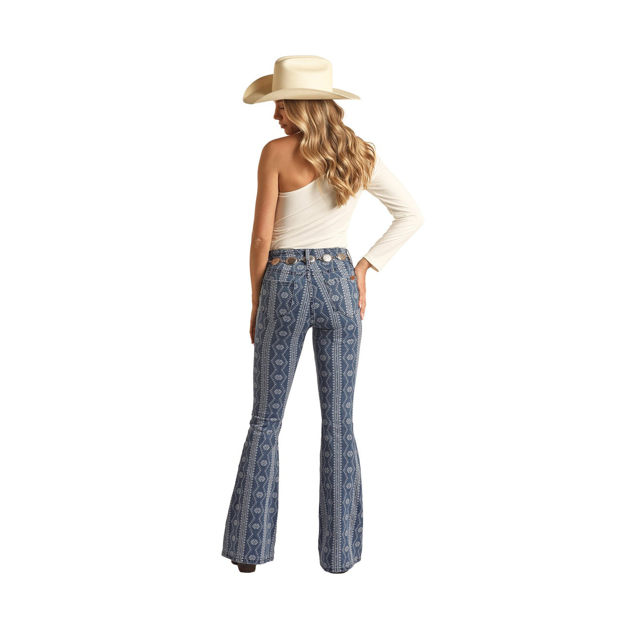 Rock & Roll Women's Indigo Aztec Button Flare Jeans - Medium Wash