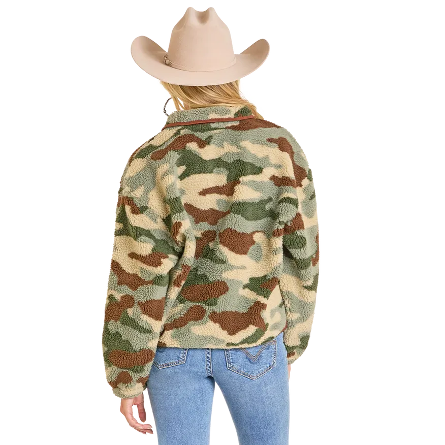 Rock & Roll Women's Camo Print Sherpa Pullover - Green