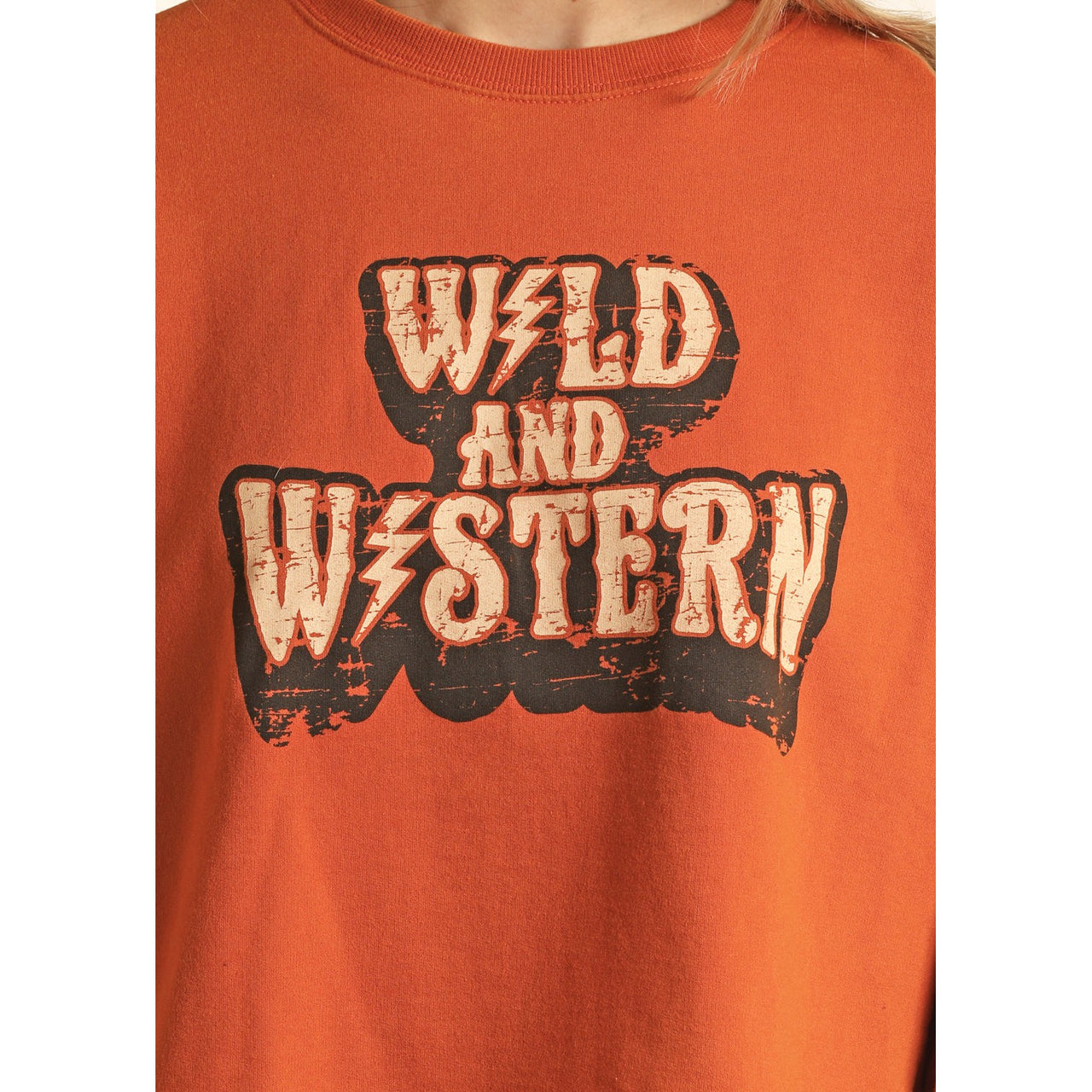 Rock & Roll Women's Cropped Graphic Pullover - Rust