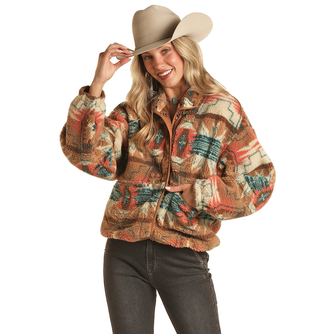 Rock & Roll Women's Fleece Shirt Jacket - Tan