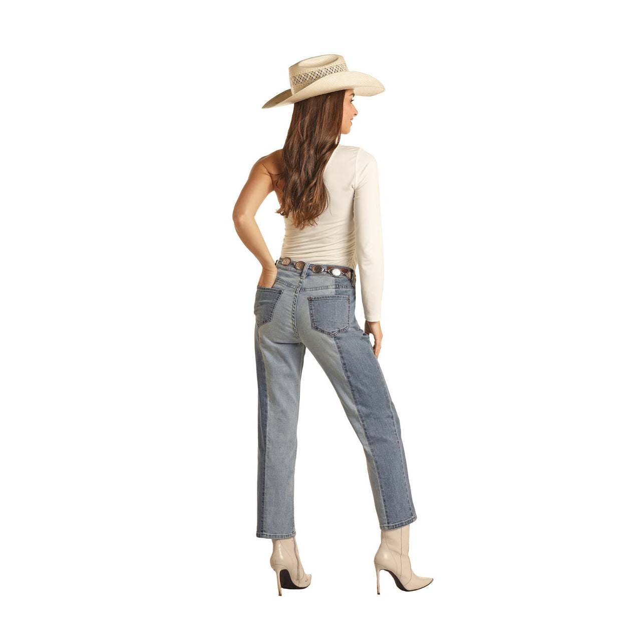 Rock & Roll Women's 2-Tone Crop Jeans - Light Wash