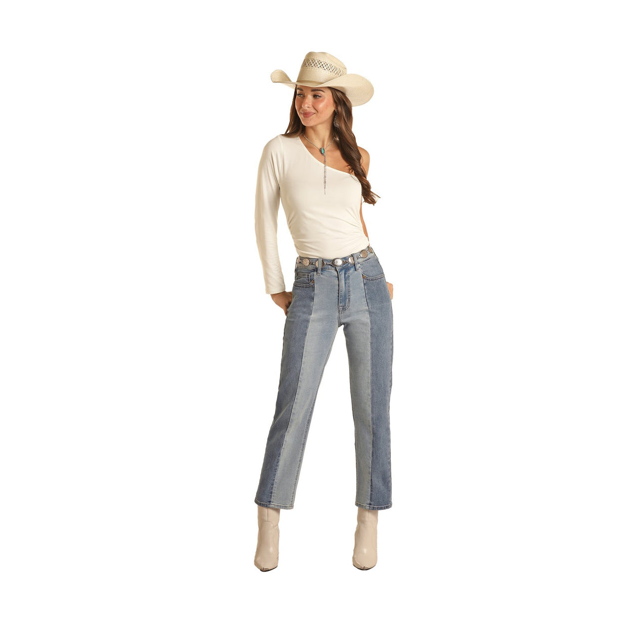 Rock & Roll Women's 2-Tone Crop Jeans - Light Wash