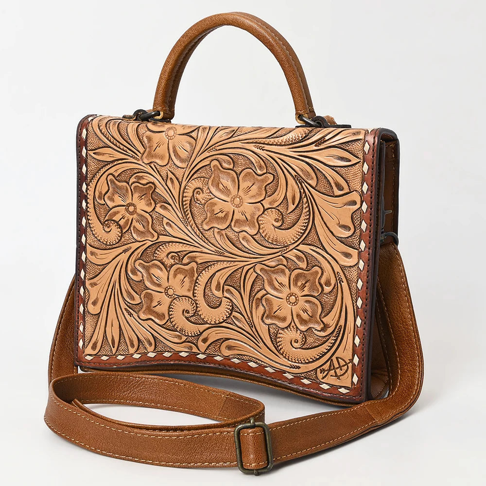 American Darling Leather Western Floral Carved Messenger Bag/Purse