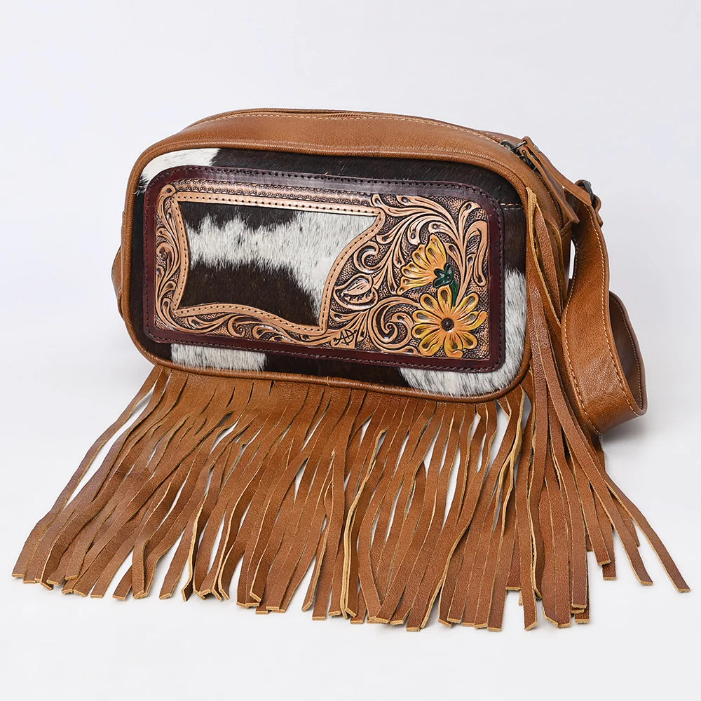 American Darling Leather Western Tooled Floral & Hair On Cowhide Fanny Pack