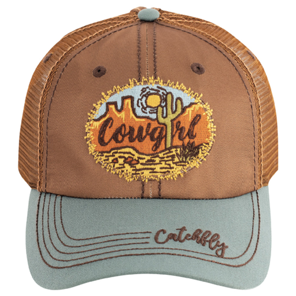 Catchfly Women's Embroidered Cowgirl Baseball Cap - Brown
