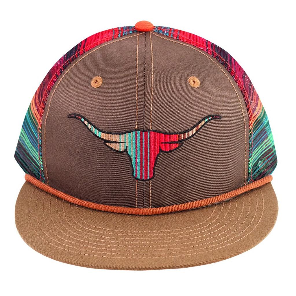 Catchfly Women's Flat Bill Embroidered Steer Head Baseball Cap - Brown/Beige/Mulitcoloured