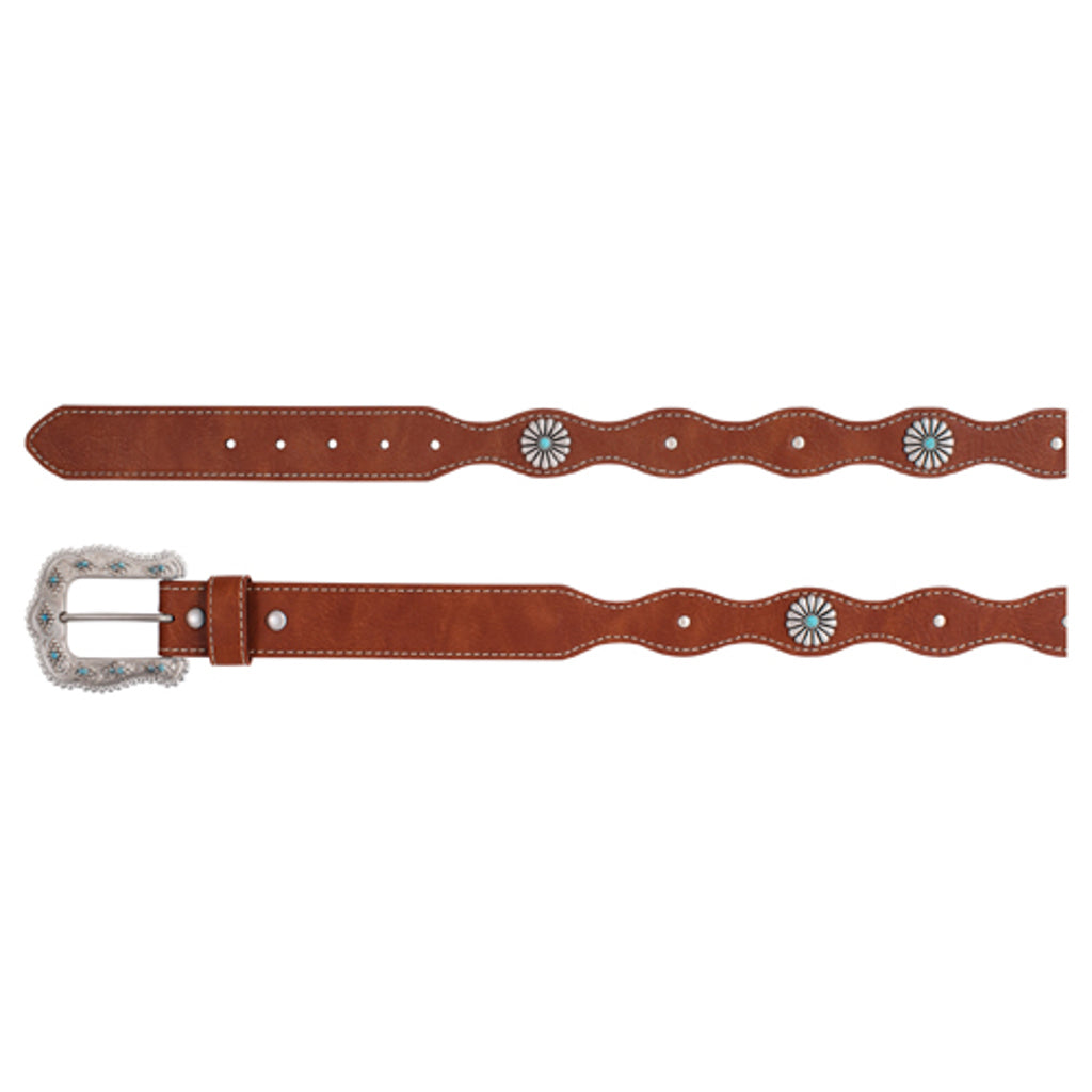 Catchfly Women's Wavy with Flower Conchos Belt - Tan