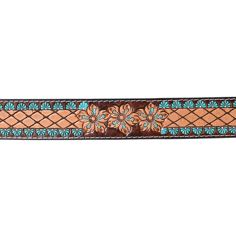 American Darling Tooled Leather Western - Lattice Pattern Belt - Tan/Brown