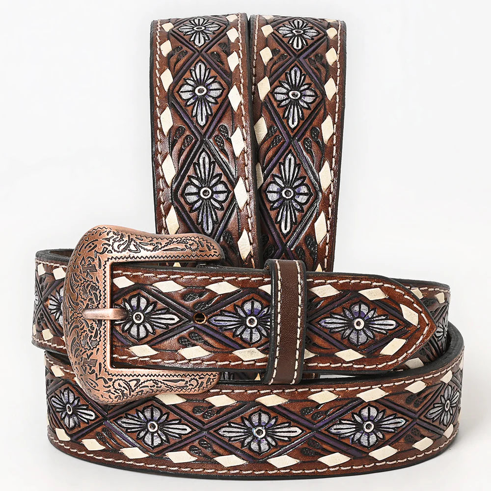 American Darling Unisex Hand Painted Western Leather Belt - Dark Brown