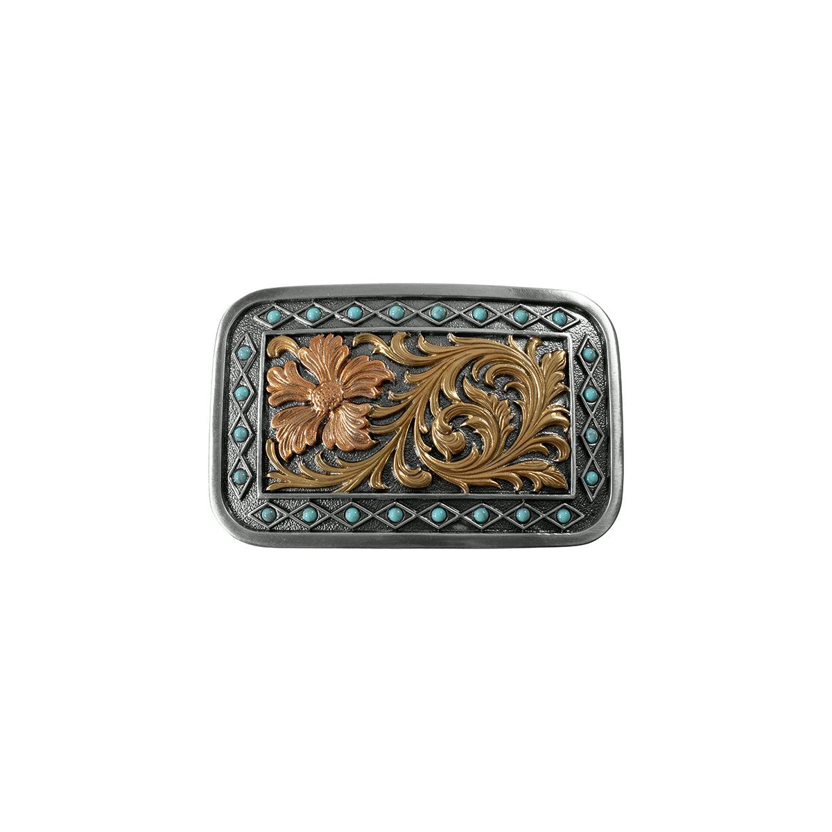 Blazin Roxx Rectangle Flower Turquoise Buckle