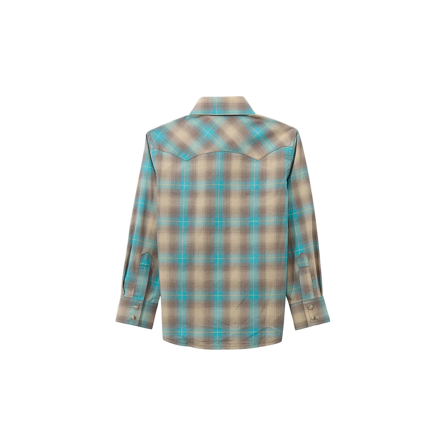 Wrangler Boy's Wrangler Retro Western Snap Plaid Long Sleeve Shirt - Tan/Aqua