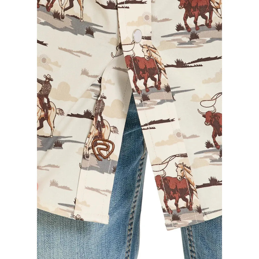 Rock & Roll Boy's Novelty Cowboy Print Long Sleeve Snap Shirt - Dark Brown