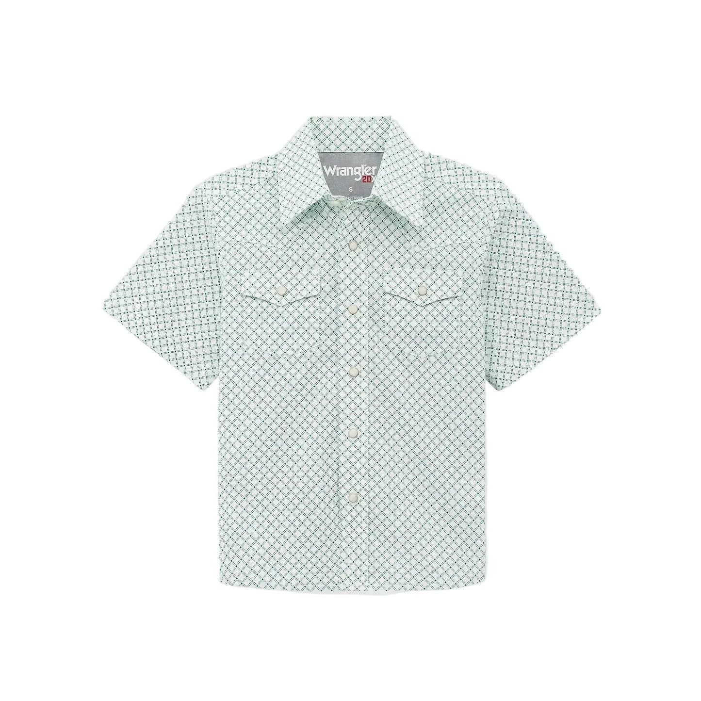 Wrangler Boy's 20X® Advanced Comfort Short Sleeve Western Snap Shirt - Green Crossings