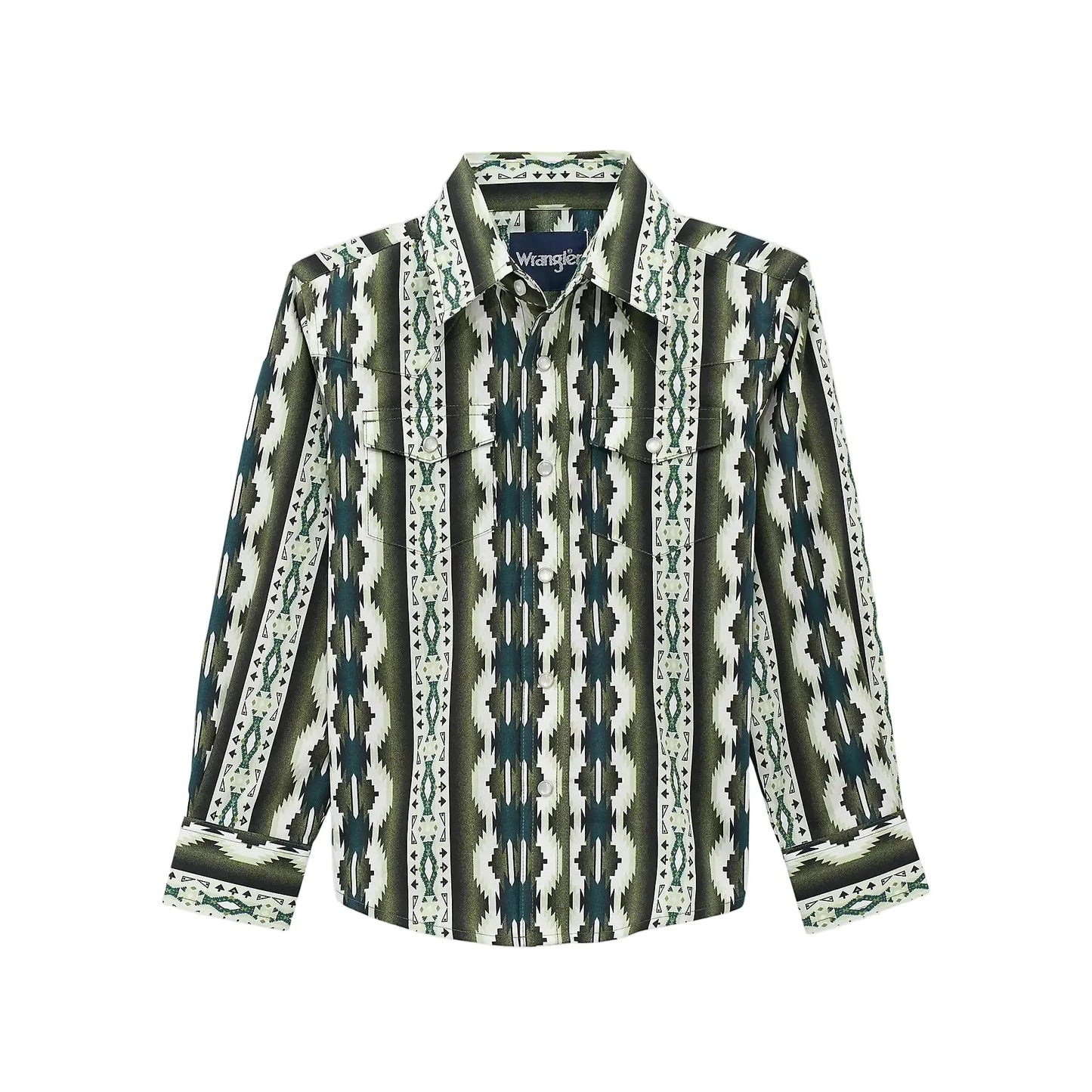 Wrangler® Boy's Checotah Long Sleeve Western Snap Shirt - Olivine