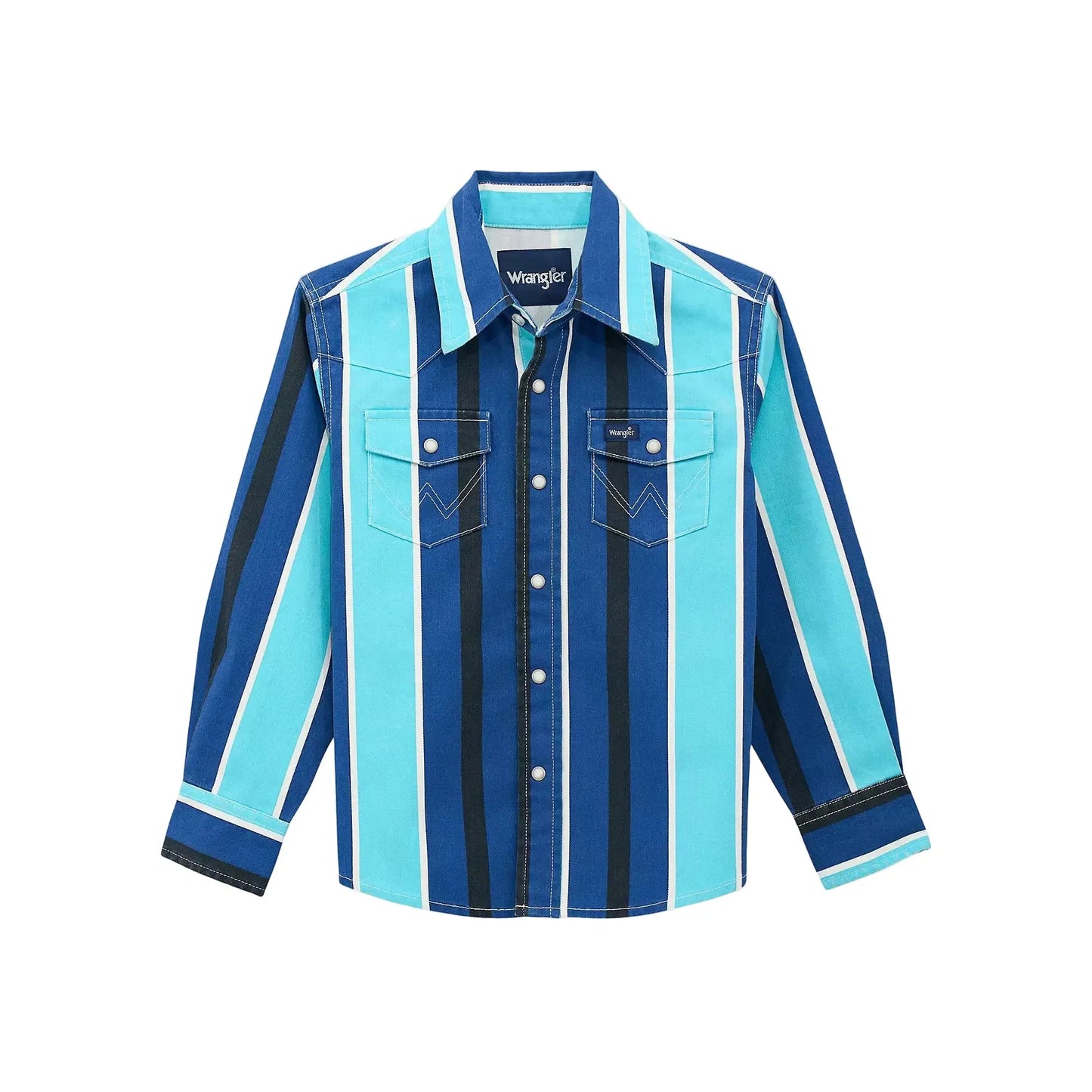 Wrangler® Boy's Brushpopper Western Snap Long Sleeve Shirt - Cobalt Storm