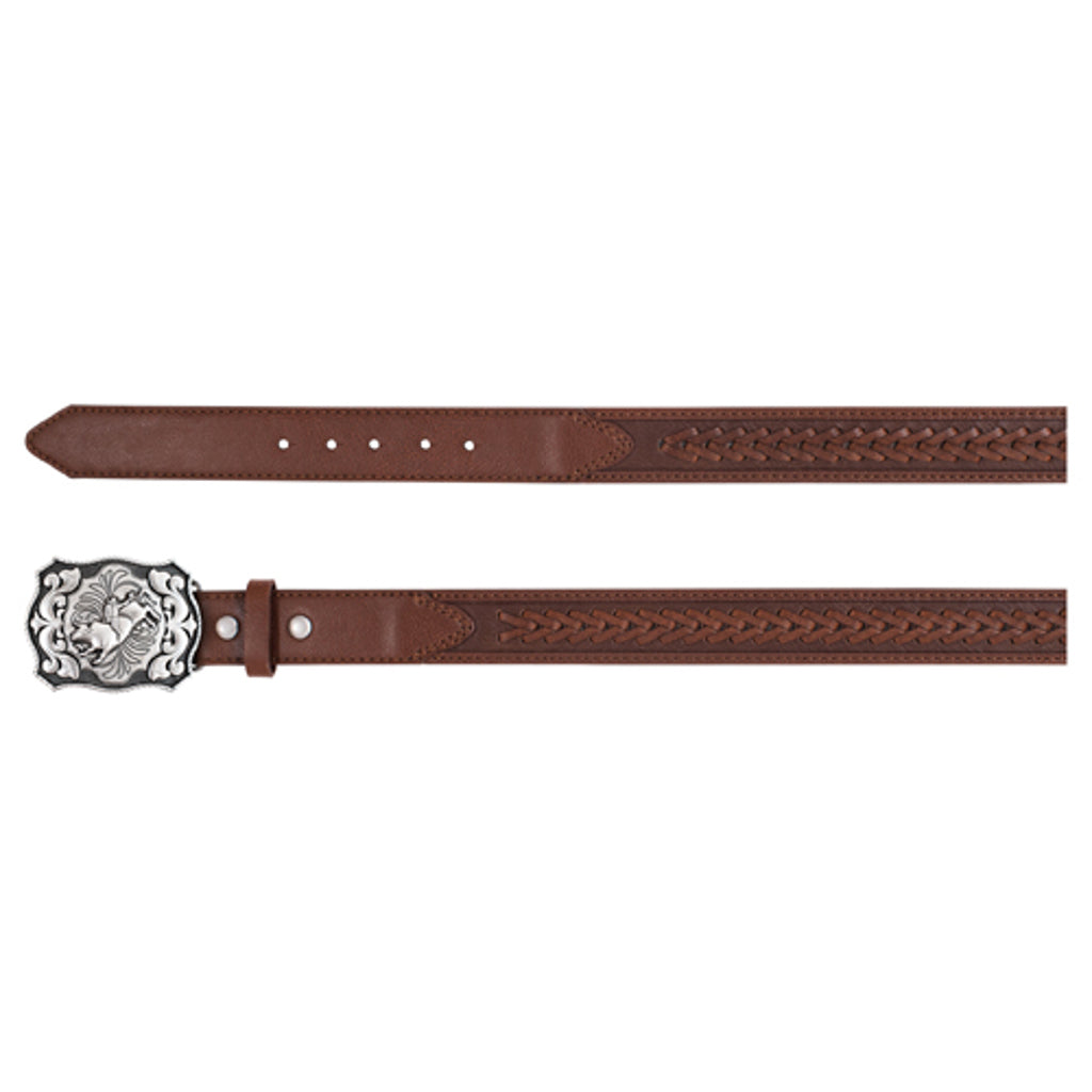 Arena Ace Boys Bucking Bull Buckle Centre V Stitch Belt - Brown