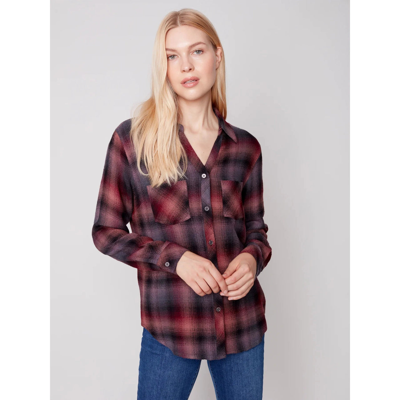 Charlie B Women's Soft Button Down w/Front Pocket - Porto
