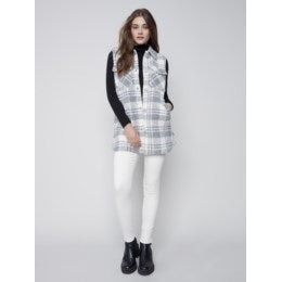 Charlie B Plaid Boiled Wool Vest- Light Grey