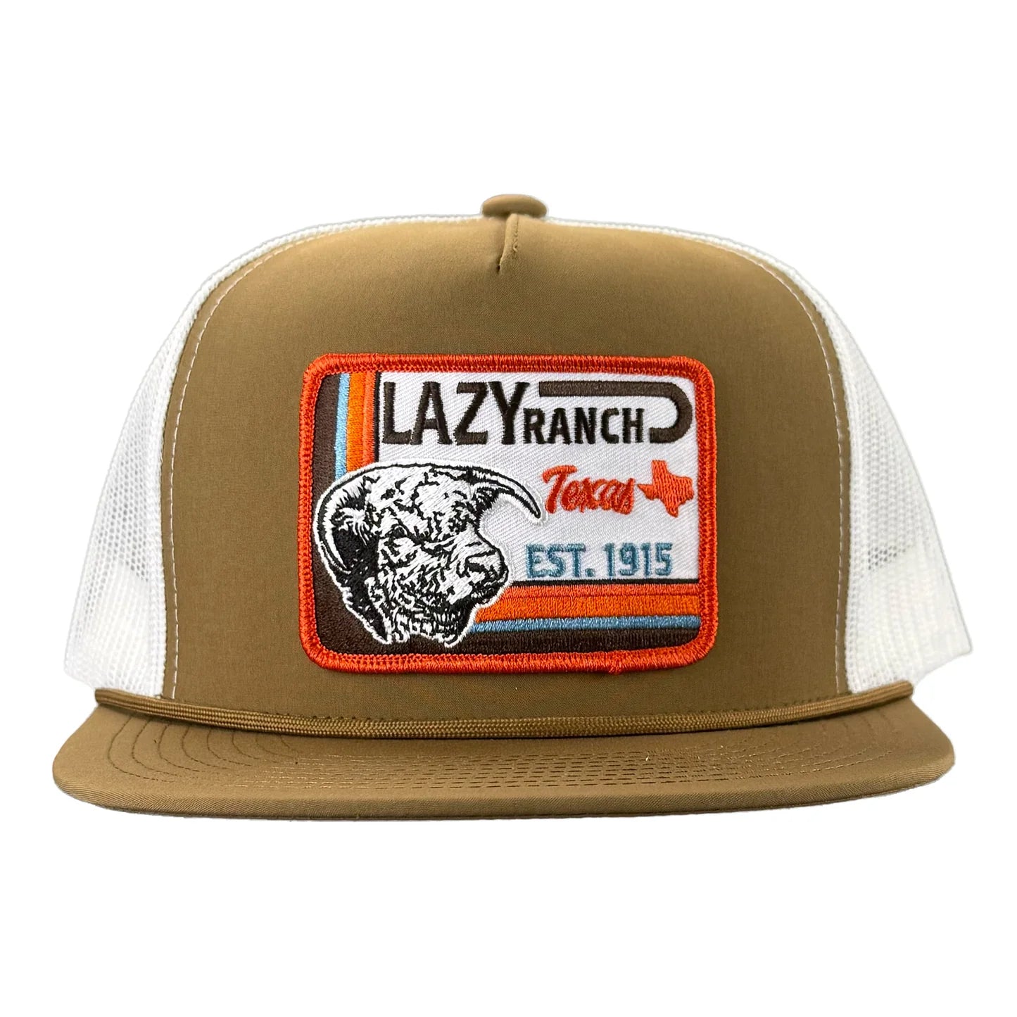 Lazy J Ranch Rio Grande Classic Rope Trucker Flat Brim Cap - Coyote Brown/White